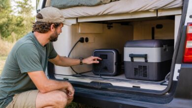Portable Powerstation versorgt eine Kühlbox im Camper