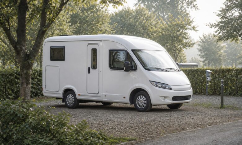 Kompaktes Hymer Exsis-T 474 Wohnmobil auf einem Campingplatz