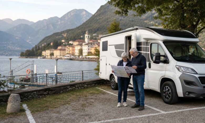 Wohnmobilreisende planen ihre Route am Comer See