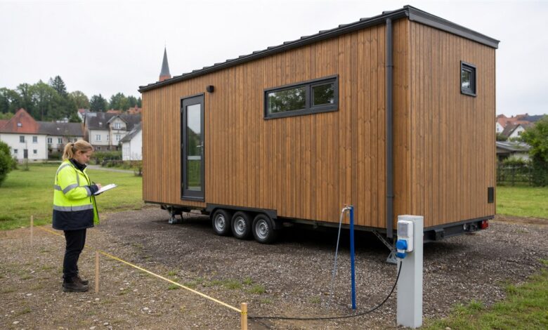 Großes mobiles Tiny House auf einem erschlossenen Grundstück vor der Genehmigungsprüfung