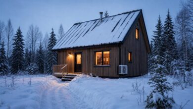 Winterfestes 48-Quadratmeter-Tiny-House in verschneiter kanadischer Landschaft