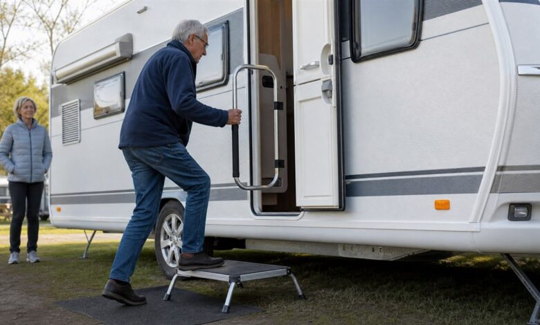 Stabiler Handlauf als Einstiegshilfe am Wohnwagen