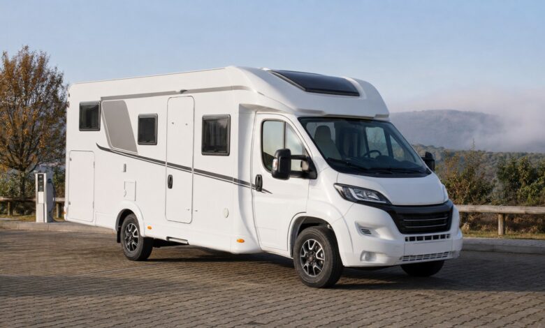 Teilintegriertes Wohnmobil der Carado-T338-Klasse auf einem Stellplatz